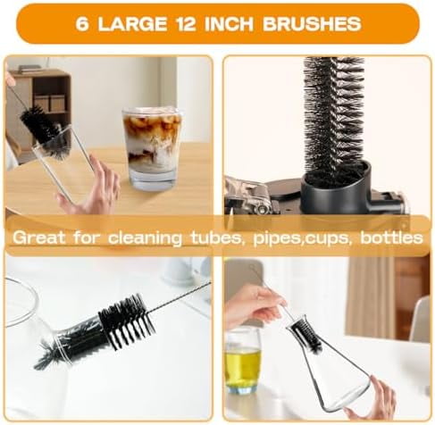 Straw Cleaner Brush Set,6 Piece 12" Long Pipe Tube Bottle Brushes for Cleaning Narrow Neck Bottles,Coffee Maker,Glass Cups