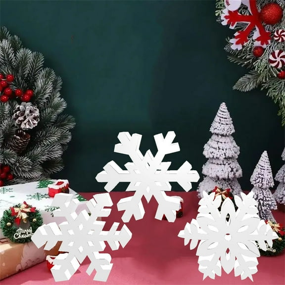 Snmubt 3 Pieces Winter Christmas Snowflake Shape Snow Board Decoration Home Decoration Party Table Decoration Christmas Decoration Gift for Party Home Indoor (Wood)