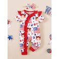 thumbnail image 3 of JYYYBF Baby Girls Independence Day Jumpsuit Short Sleeve Crew Neck Flag Balloon/Ice Cream Firework Print Ruffle Romper with Headband, 3 of 7