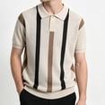 thumbnail image 4 of Ceisia Men's Striped Knit Polo Shirt Short Sleeve Button Collar Textured Fabric for Casual and Smart Wear Khaki XL Gifts for Father, 4 of 5