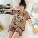 thumbnail image 2 of Conjunto de pijama de seda de hielo para mujer, pantalones cortos de manga corta de verano, ropa de casa holgada de seda fina con dibujos animados para estudiantes, 2 of 6