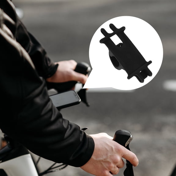 WASHWEPE 1Set Silicone Abs Bike Handlebar Phone Mount Holder Black Rectangular Strap Design for Outdoor Cycling