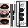 thumbnail image 1 of Lápiz labial líquido mate negro 3 en 1 Juego de delineador de labios y lápiz labial negro Brillo de labios mate Brillo de labios de terciopelo hidratante de larga duración Set de regalo de maquillaje, 1 of 5