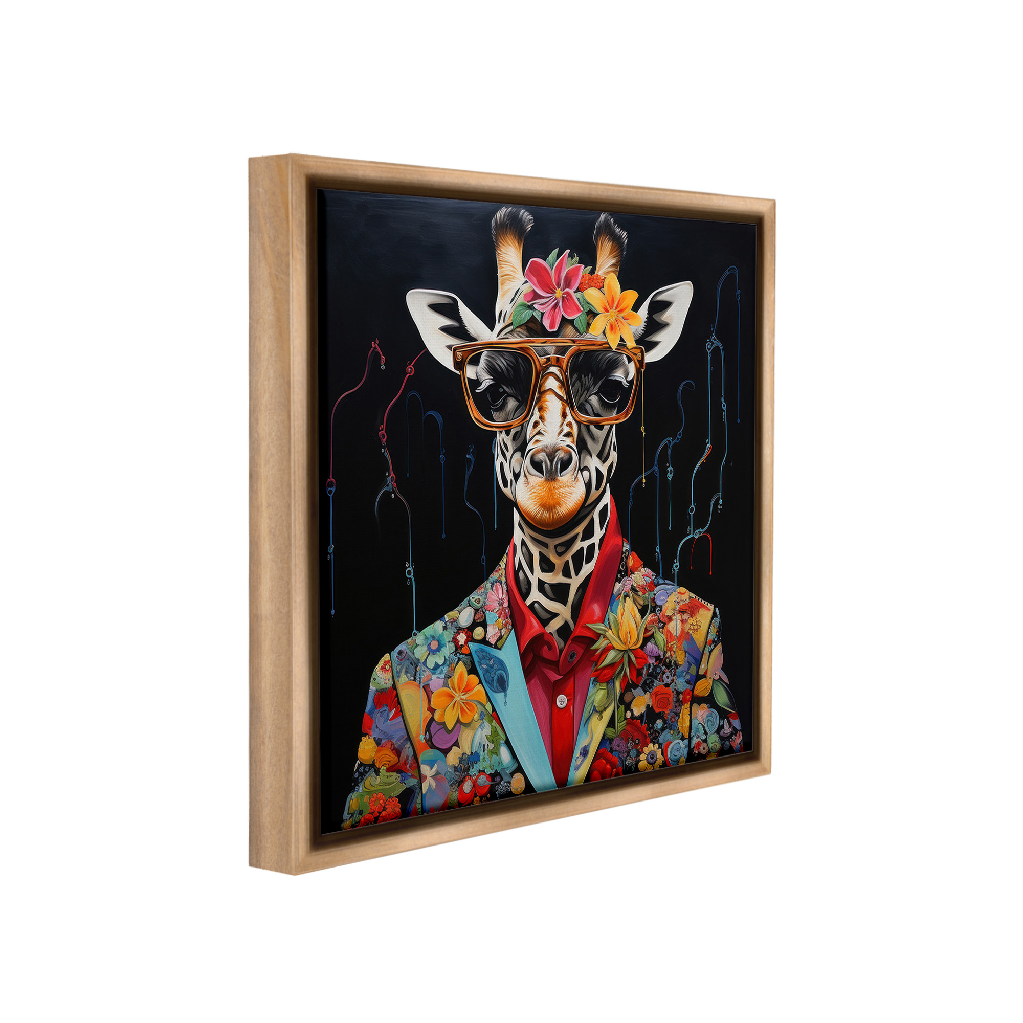 Stupell Industries Giraffe in Floral Suit Animals & Insects Painting Brown Floater Framed Canvas Art Print Wall Art, 18 x 18