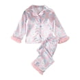 thumbnail image 4 of WUANDIXFA Girl Christmas Pajamas Feather Satin Silk Button Down Cute Outfit Nightgown Jammies Set,Pink,4-5 Years, 4 of 5