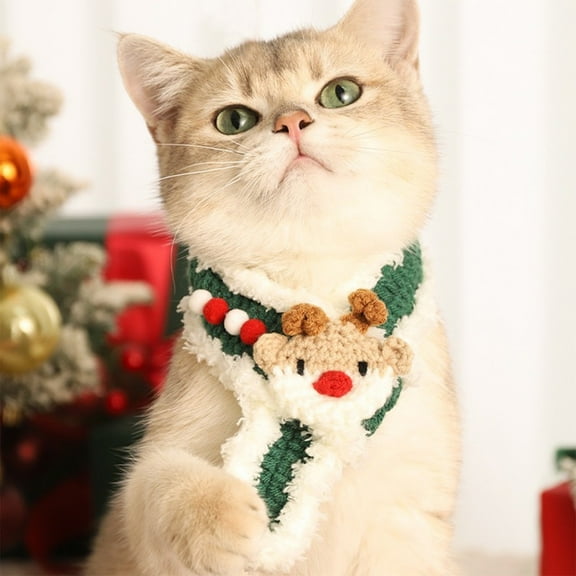 SCNOR Pet Christmas Scarf for Small Dogs & Cats, Adjustable Knit Cotton Holiday Collar Scarf, Festive Warm Pet Holiday Decoration