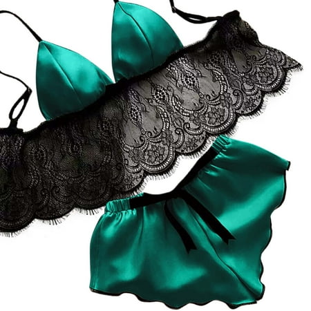 

Women Lace Patchwork Strap Bra With Panties Sets Pajamas camisoles for women with built in bra【Clearance】