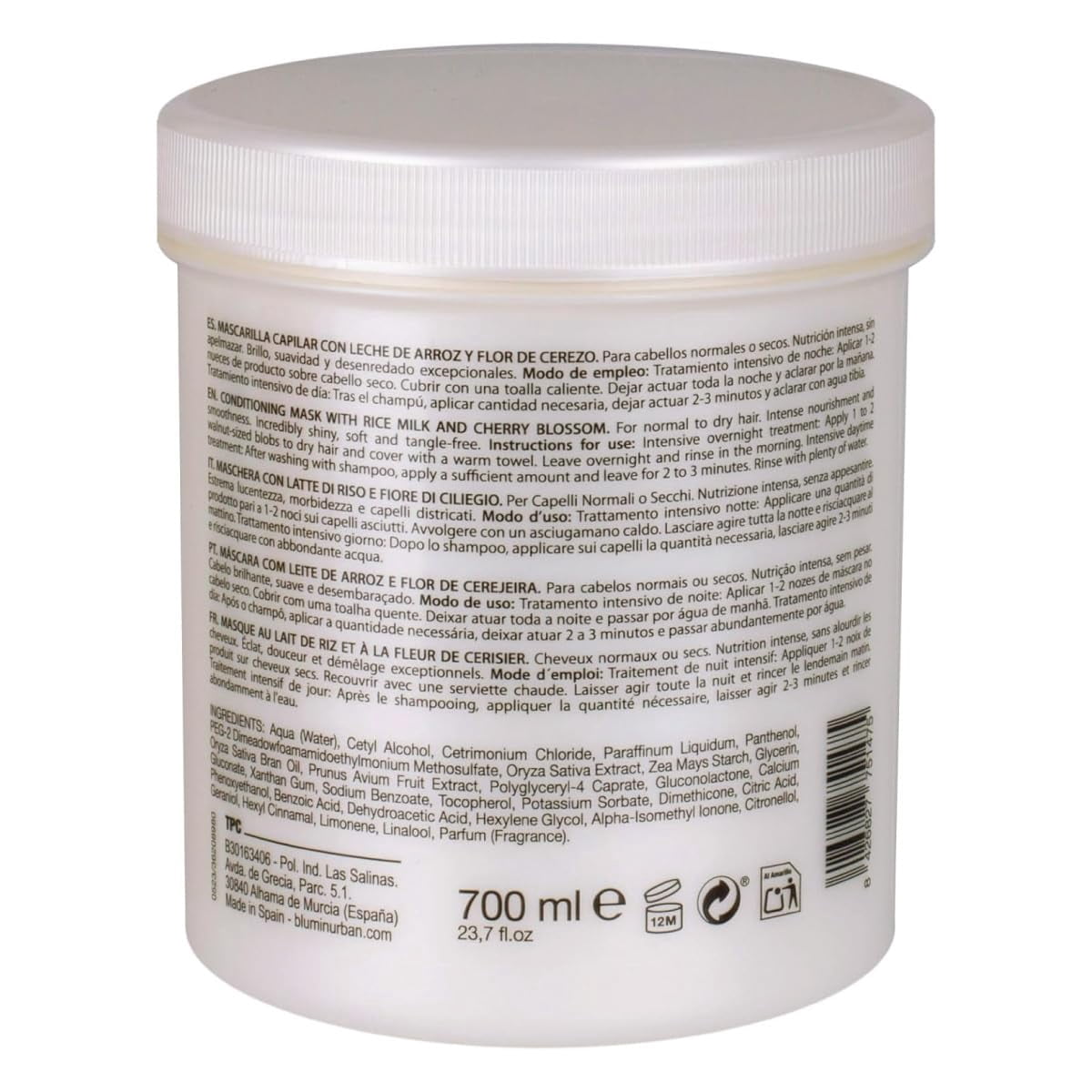 Blumin Rice Milk and Cherry Blossom Hair Mask for Normal or Dry Hair, 700 ml