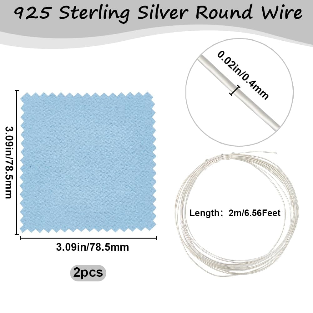 28 Gauge 925 Sterling Silver Wire 0.3 mm 9 FT Dead Soft Round Jewelry Wire with Polishing Cloth for DIY Jewelry Making Silver