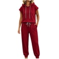thumbnail image 4 of Mifsaly 2 Piece Travel Outfits for Women Sleeveless Hoodie and Elastic Waist Jogger Pants with Pockets Relaxed Fit Lounge Matching Outfits Red,XL, 4 of 9