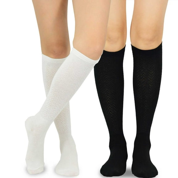 Women's Casual Cotton Knee High Rib Pointelle 2 Pair Pack