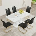 thumbnail image 5 of JUFU 63" Dining Table Set for 6, Faux Marble Table & 6 Black PU Chairs, Gold Cantilever Legs, 5 of 11