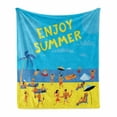 thumbnail image 1 of Hello Summer Soft Flannel Fleece Blanket, People Having Fun at a Tropical Beach Relaxing Summer Vacation Cartoon Style, Cozy Plush for Indoor and Outdoor Use, 50" x 60", Multicolor, by Ambesonne, 1 of 6