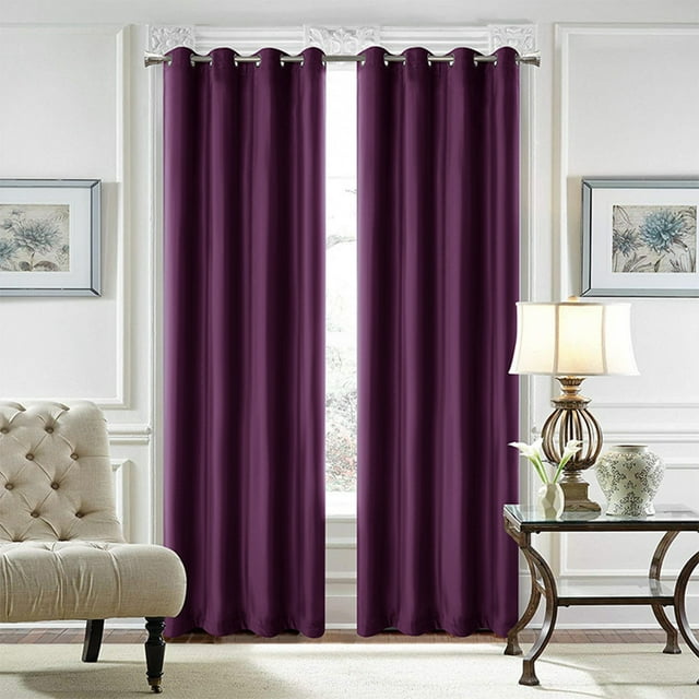 MAWCLOS Rideaux Occultants Protection UV à Oeillets Isolés Thermiquement Écoénergétiques Couleur Unie Luxe Violet L:52 Pouces H:84 Pouces
