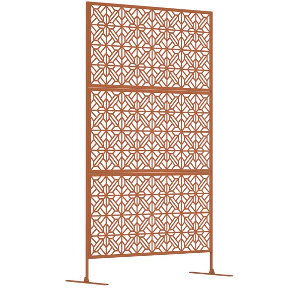 Outsunny Metal Outdoor Privacy Screen, Decorative Outdoor Divider, Brown