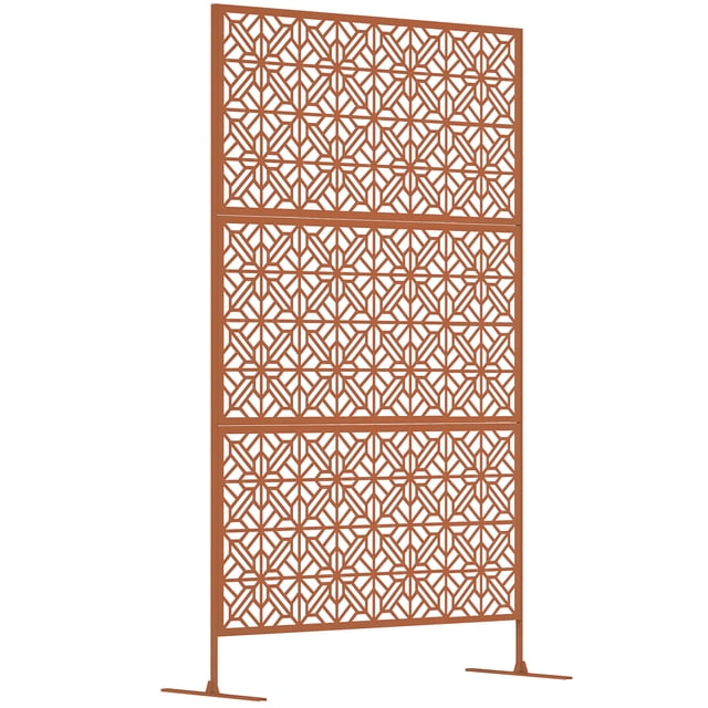 Outsunny Metal Outdoor Privacy Screen, Decorative Outdoor Divider, Brown