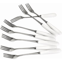 Fine Dessert Forks 18-10 Stainless Steel Fruit Forks (Creative White Ceramic Handle), 3-Tine, 6 inch, 8 Pcs