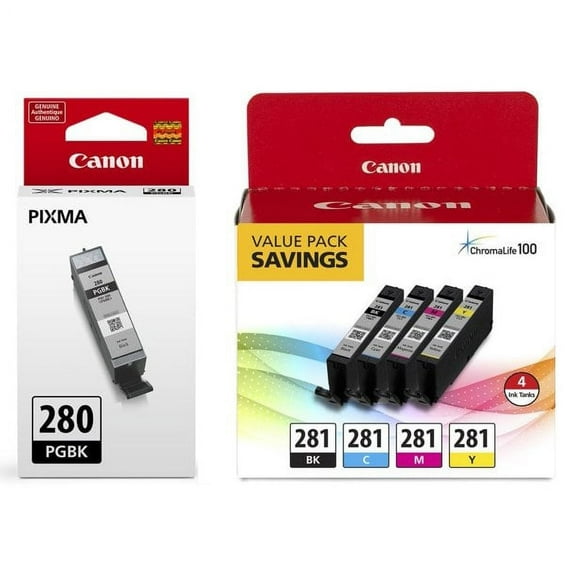 Canon PGI-280 Ink Printer Cartridge, for PIXMA TR7520/TR8520, Black/Tri-Color, 2 Pack, 5 Count