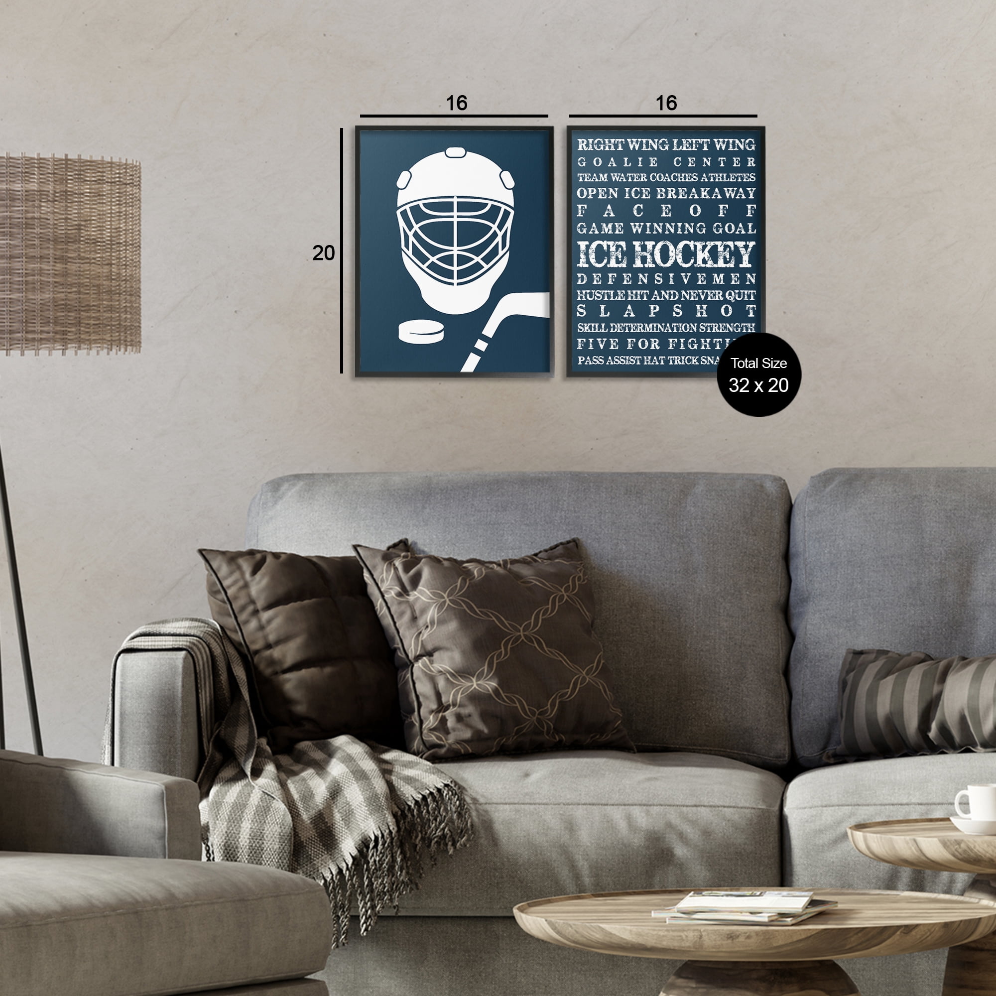 Stupell Industries Hockey Equipment & Phrases 2 Piece Black Framed Giclee Art Set, design by Melody Hogan