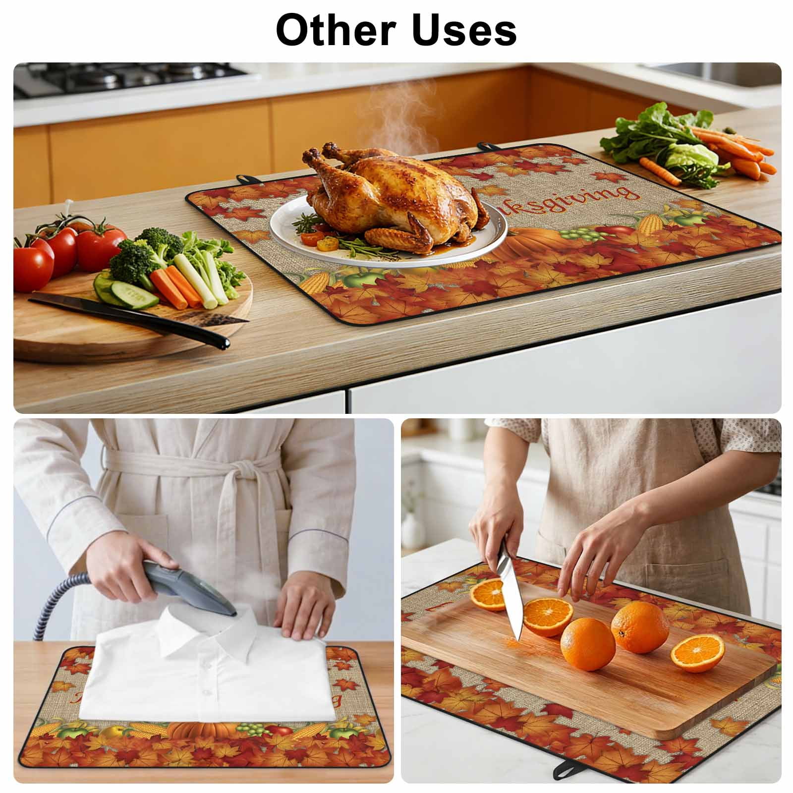 Thanksgiving Maple Stove Top Cover for Electric Stove, Heat-proof & Non Slip Glass Top Stove Cover Protector, Fall Pumpkin Leaves Farmhouse Retro Brown Kitchen Flat Cooktop Rubber Mat 24x21 Inches