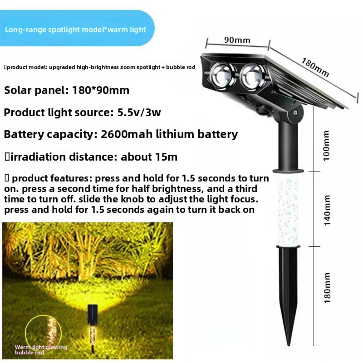 Solar Powered Spotlight - 2000LM High Brightness Outdoor Flood Light with Adjustable Angle, IP65 Waterproof Garden Spotlight for Trees, Yard, Pathway, Landscape Lighting (Ground Spike Included)