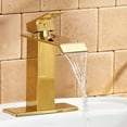 thumbnail image 2 of Waterfall Single Hole Single-Handle Low-Arc Bathroom Faucet With Supply Line in Brushed Gold, 2 of 7
