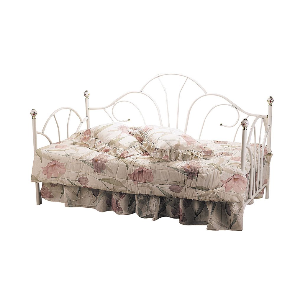 Daybed with Porcelain Knob, White Metal, Porcelain Ball White