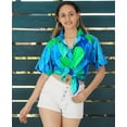 thumbnail image 2 of LA LEELA Hawaiian Shirts Womens Casual Summer Beach Party Short Sleeve Blouse Shirt Open Front Tops Blouses Button up Dress Shirts Dresses for Women L Water Leaves, Blue, 2 of 4