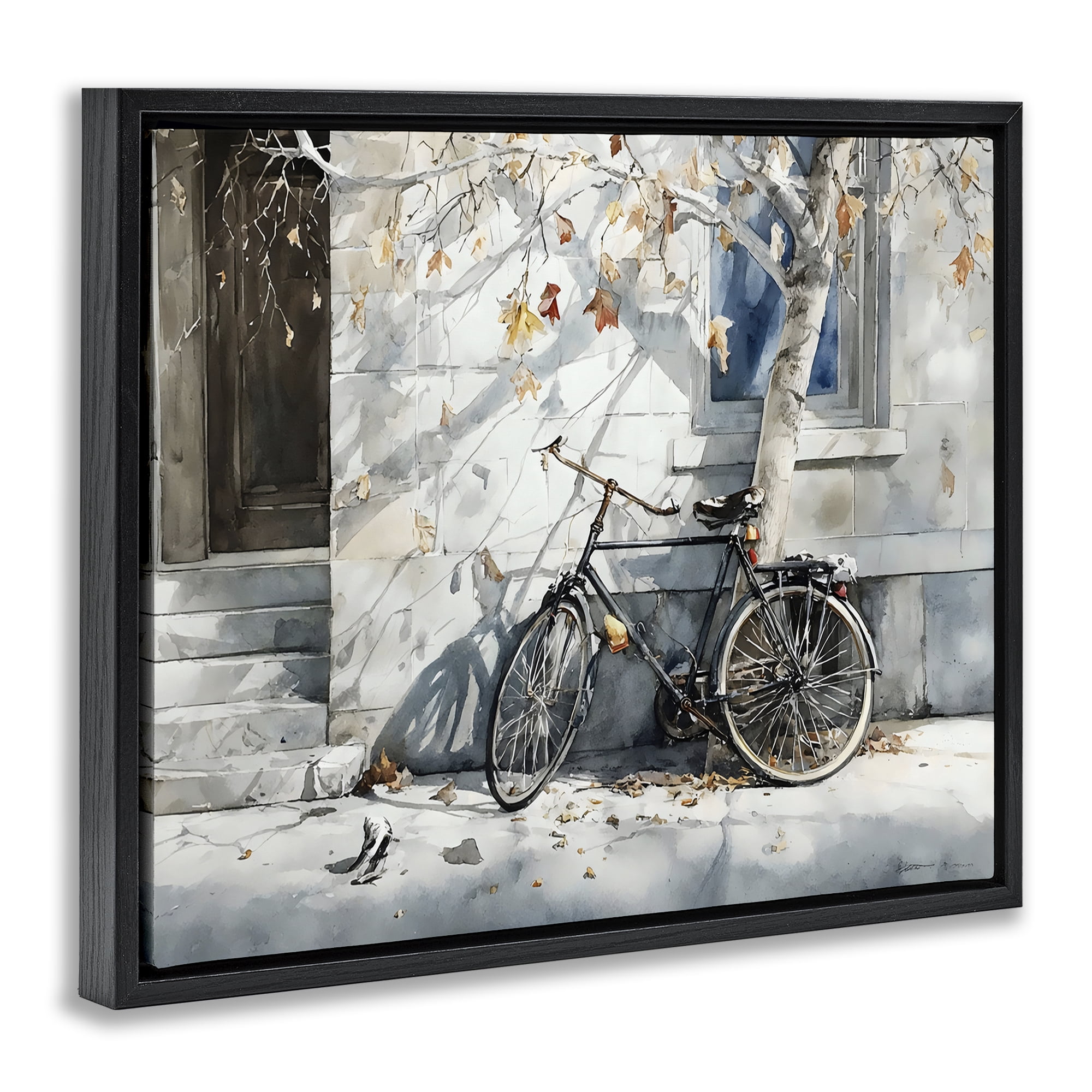 Stupell Industries Autumn Ride on Quiet Street Black Framed Floater Canvas Wall Art, design by Franklyn Gregory