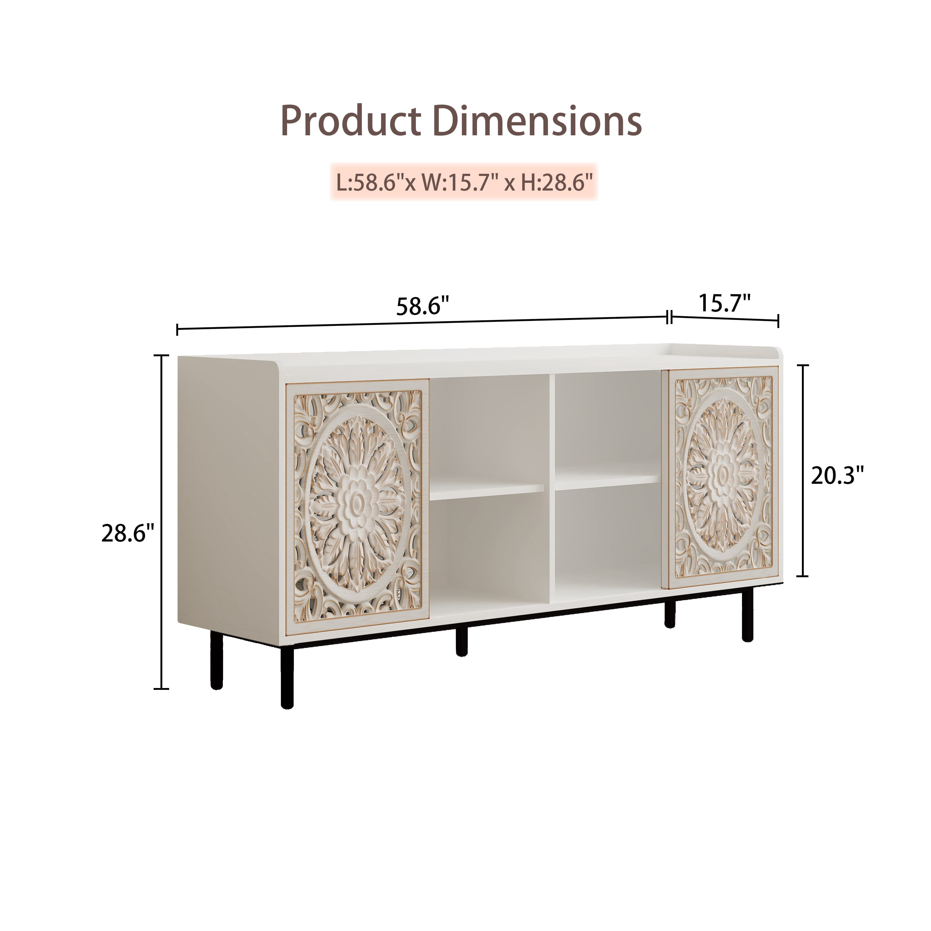 Aukfa Accent Cabinet with Carved Wood Design, Buffet Sideboard & TV Stand for Living Room, Dining Room,White