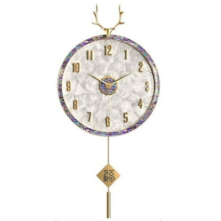 Deer Wall Clock for Living Room Decor, Large Modern Brass Shell Decorative Pendulum Clocks, Silent Non-Ticking