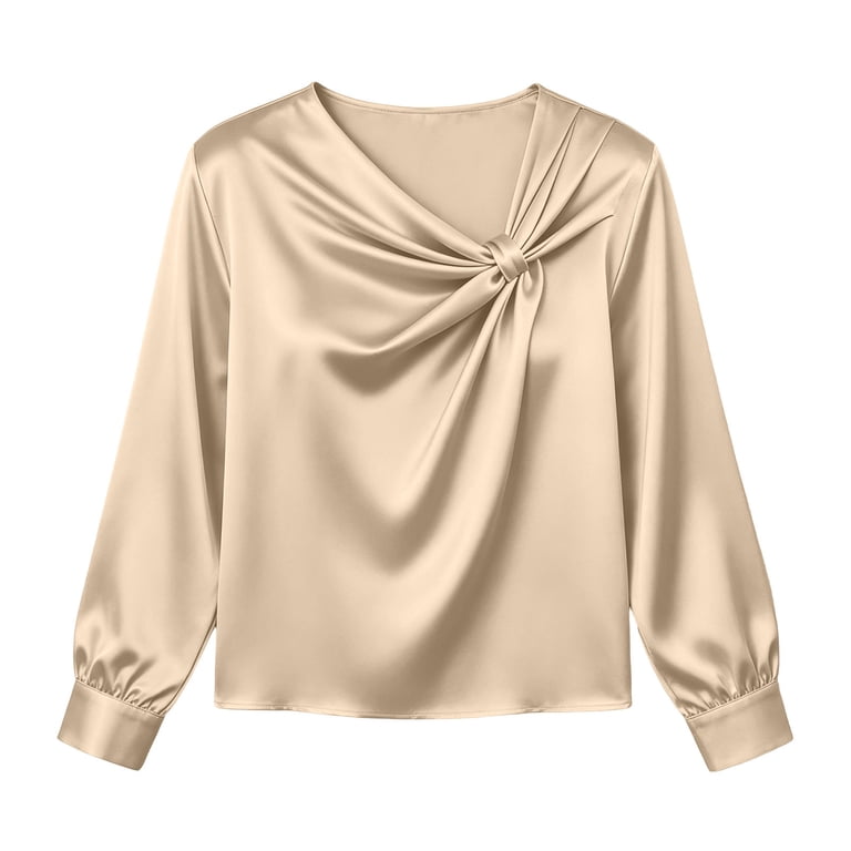 Vivianyo HD Women's Twist Knot V Neck Satin Tops, Irregular Neck