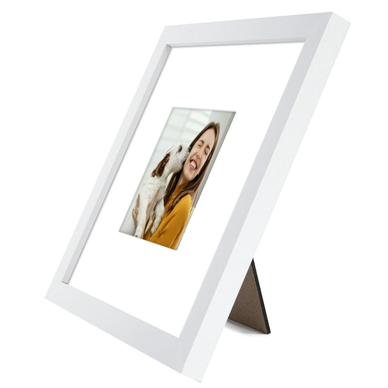 Americanflat 8x8 Inches Picture Frame with 4x4 Mat - Composite Wood with Glass Cover - White