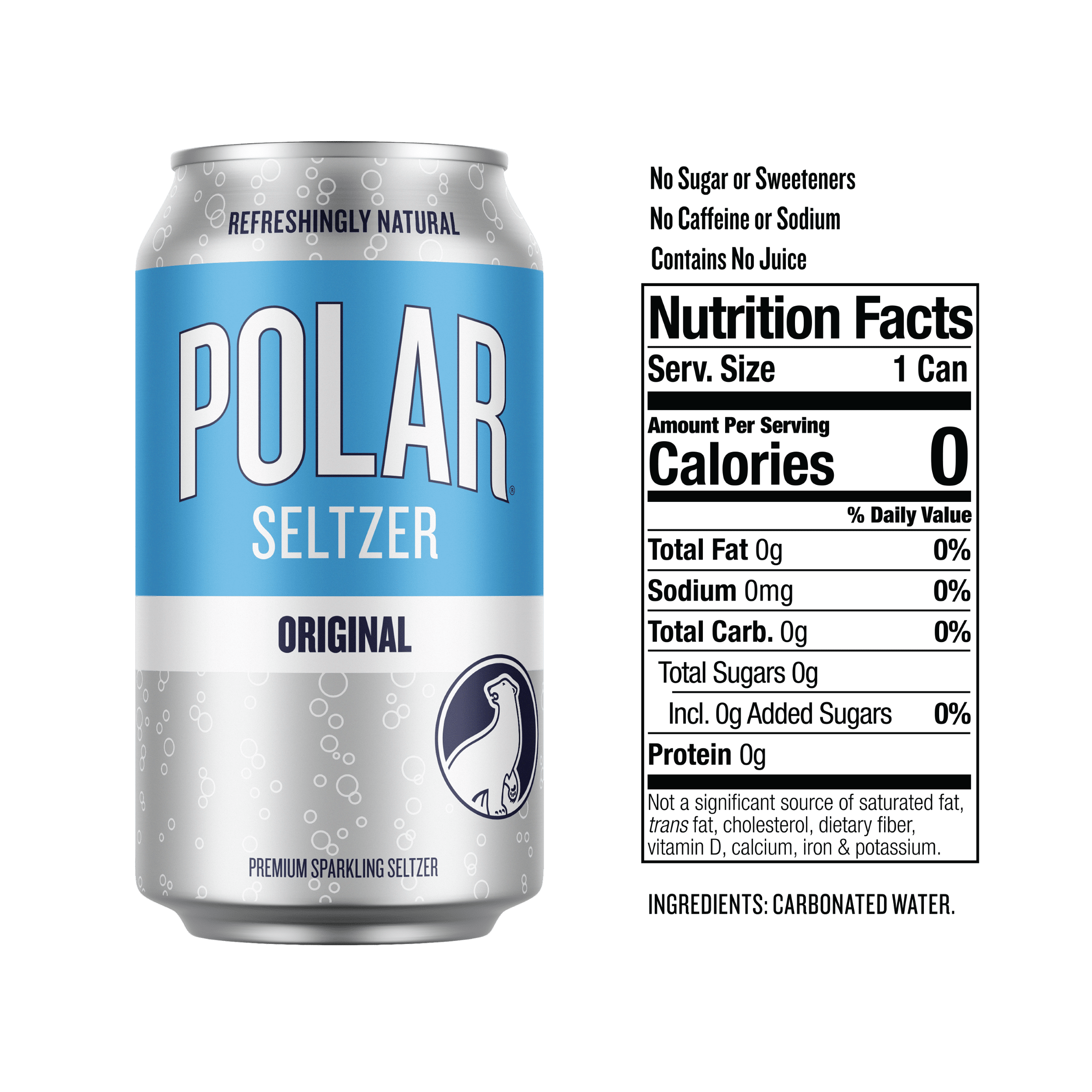 Polar Zero Calorie Original Sparkling Seltzer Water, 12 fl oz, 18 Pack Cans