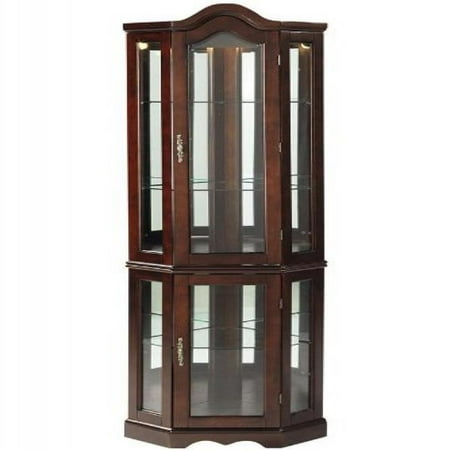 Southern Enterprises Lighted Corner Curio Cabinet, Mahogany Finish Southern Enterprises Lighted Corner Curio Cabinet, Mahogany Finish with Antique Hardware - Southern Enterprises Lighted Corner Curio Cabinet, Mahogany Finish