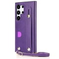 thumbnail image 2 of Allytech Slim Case for Samsung Galaxy S24 Ultra with Card Slot & Shoulder Strap, Premium PU Leather Adjustable Strap Wristband Kickstand Shockproof Full Protective Cover for Women Men - Purple, 2 of 11