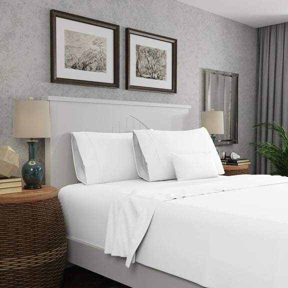 Purity Home 4-Piece Queen Sheet Set 300TC Sateen, Cotton Rayon Blend, Deep Pockets, Ultra-Soft, Eco-Friendly & Durable White
