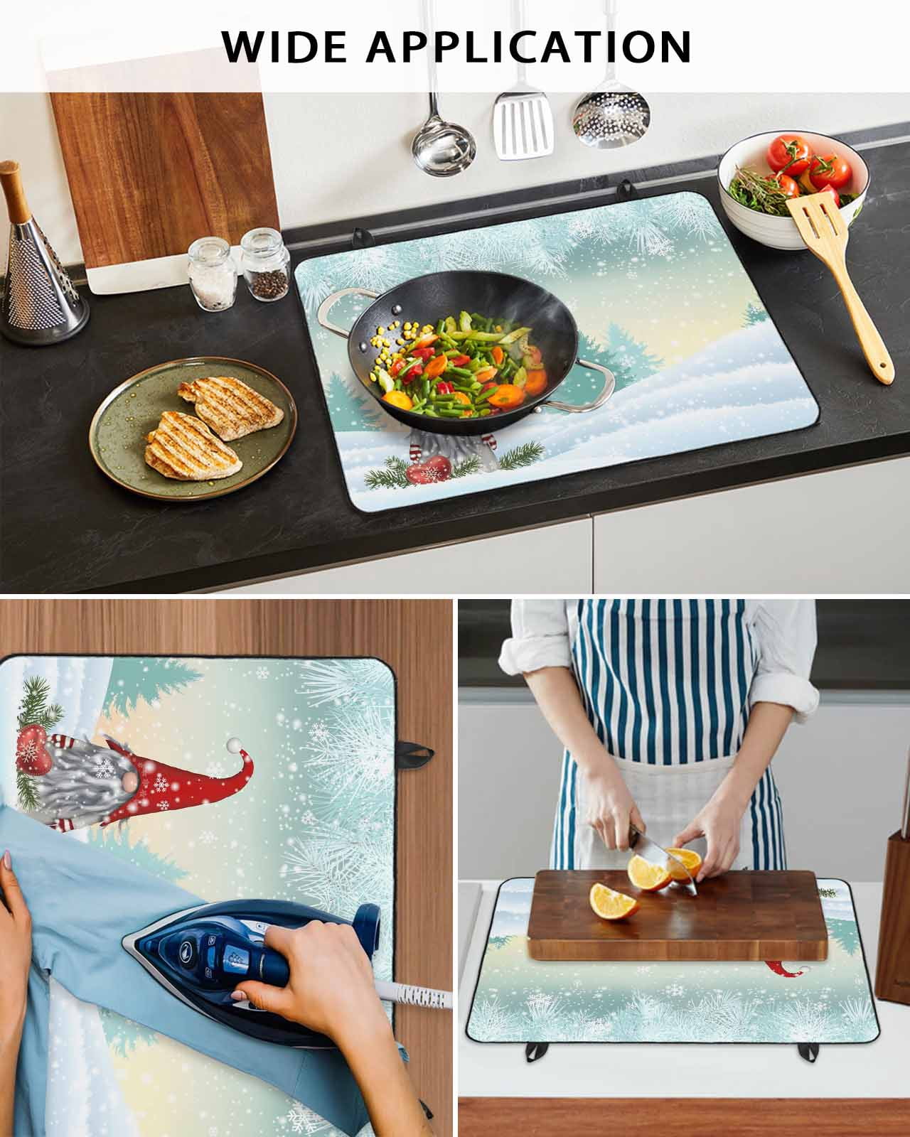 Large Induction Cooktop Protector Mat Turquoise Christmas Stove Top Covers for Electric Stove, Gnomes Snowflake Xmas Tree Winter Decorative Stove Burner Cover Mats, Glass Top Stove Cover