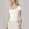 thumbnail image 4 of ByworldtasicNo Boundaries Women's Square Neck Short Sleeve Y2k Tops Basic Slim Fit Going Out T Shirt, 4 of 6