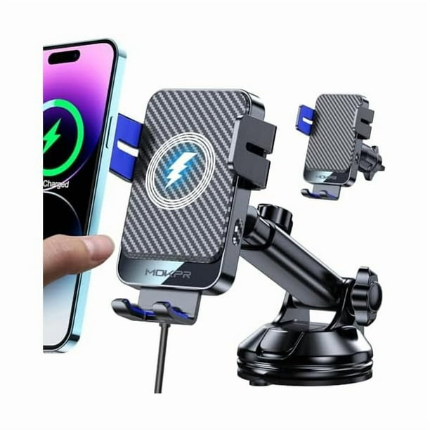HAYAN Wireless Car Charger, 15W Fast Charging Auto-Clamping Car Mount Hands-Free Car Charger Mount for Dash Windshield Air Vent Compatible with iPhone 16 15/14/13/12, Samsung S23/S22/S21,Blue