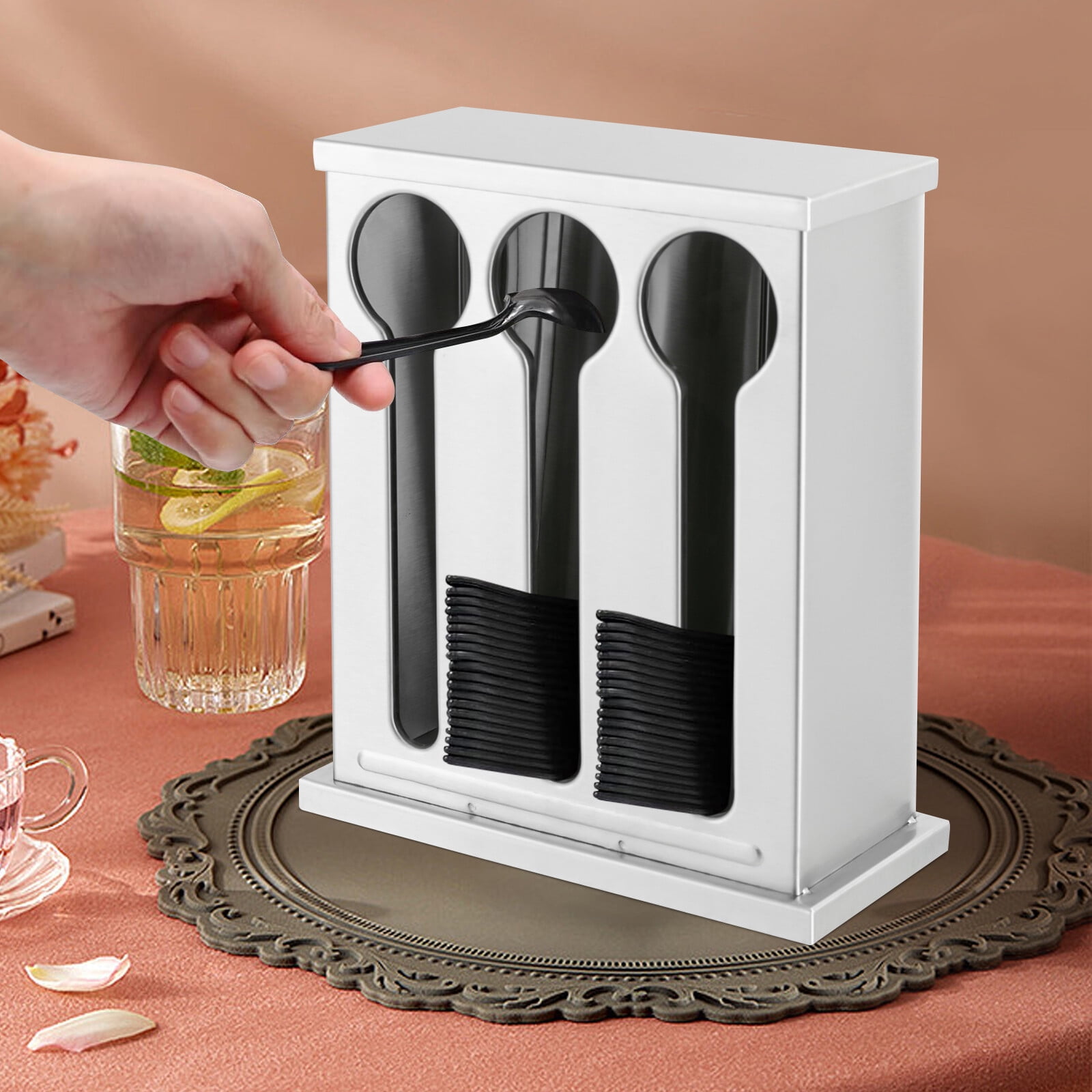 3 Compartment Utensil Dispenser Stainless Caddy Cutlery Organizer, Flatware Holder Silverware Organizer, Forks Spoons Knives Dispenser for Restaurant Party Buffet Dinner Table Kitchen Countertop