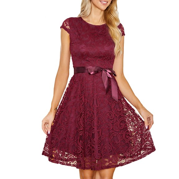 Homecoming Dresses 2023 Plus Size Short Elegant Party Floral O Neck Banquet Lace Dress Dress For Women