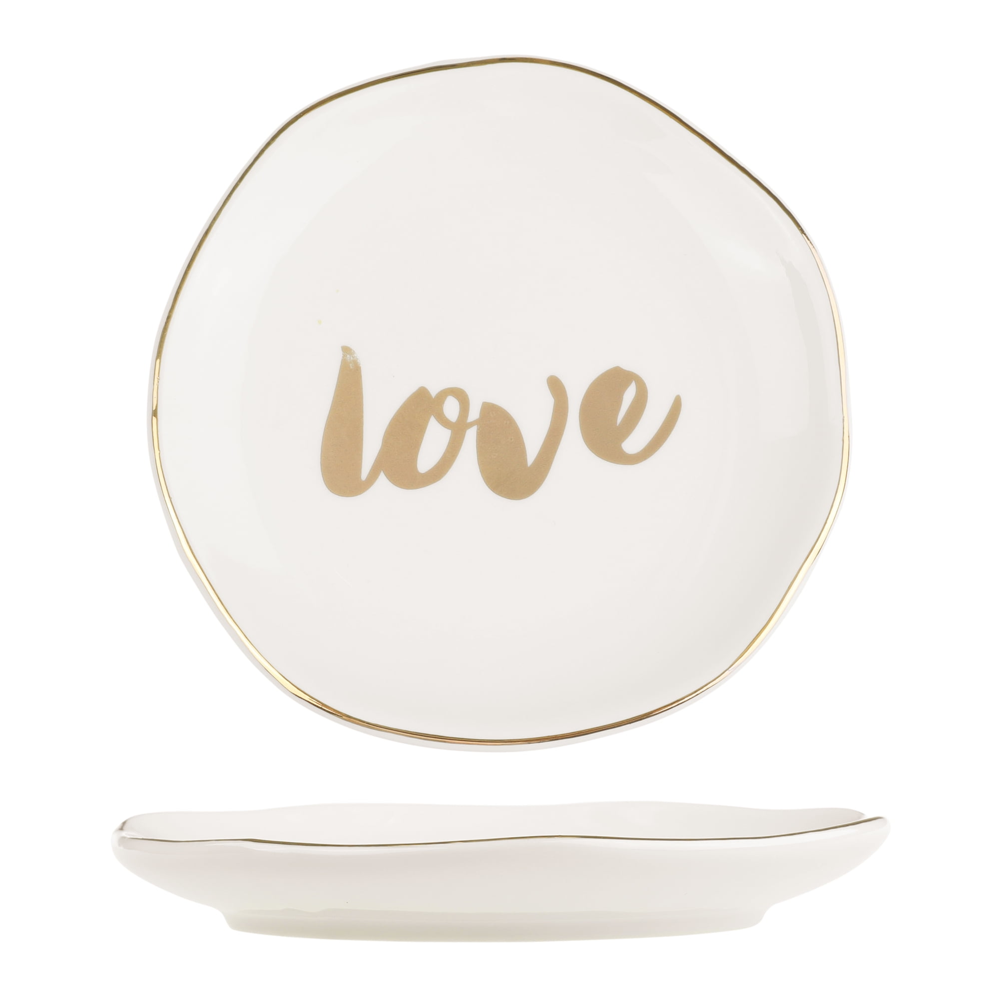 Unique Bargains Ceramic Jewelry Tray White Love Pattern 4.5*4.5*0.5 Inch