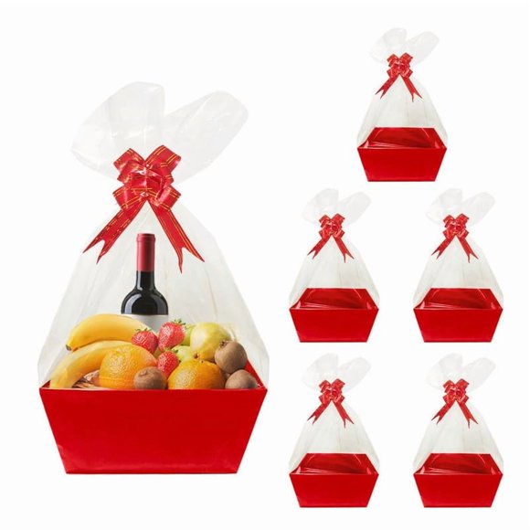 Juego de 6 Canastas de Regalo Worown en Cartón Rojo 25x20x12 cm