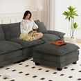 thumbnail image 6 of Muumblus 108" Sectional Sofa with Ottoman, L-Shaped Sleeper Sofa, Corduroy 3-Seater Couch for Living Room, Gray, 6 of 11