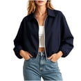 thumbnail image 6 of Karymi Jackets for Women Collared Zip Up Cropped Jacket, Elastic Bubble Hem Long Sleeve Windbreaker Coat with Side Pockets Jackets for Women, 6 of 9