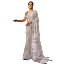 Traditional Ethnicwear Grey Georgette Sequins Embroidery Saree