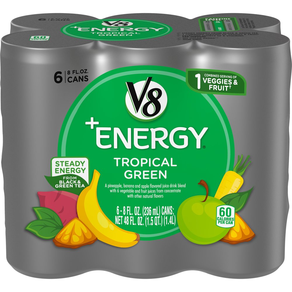 V8 +Energy, Healthy Energy Drink, Natural Energy from Tea, Tropical