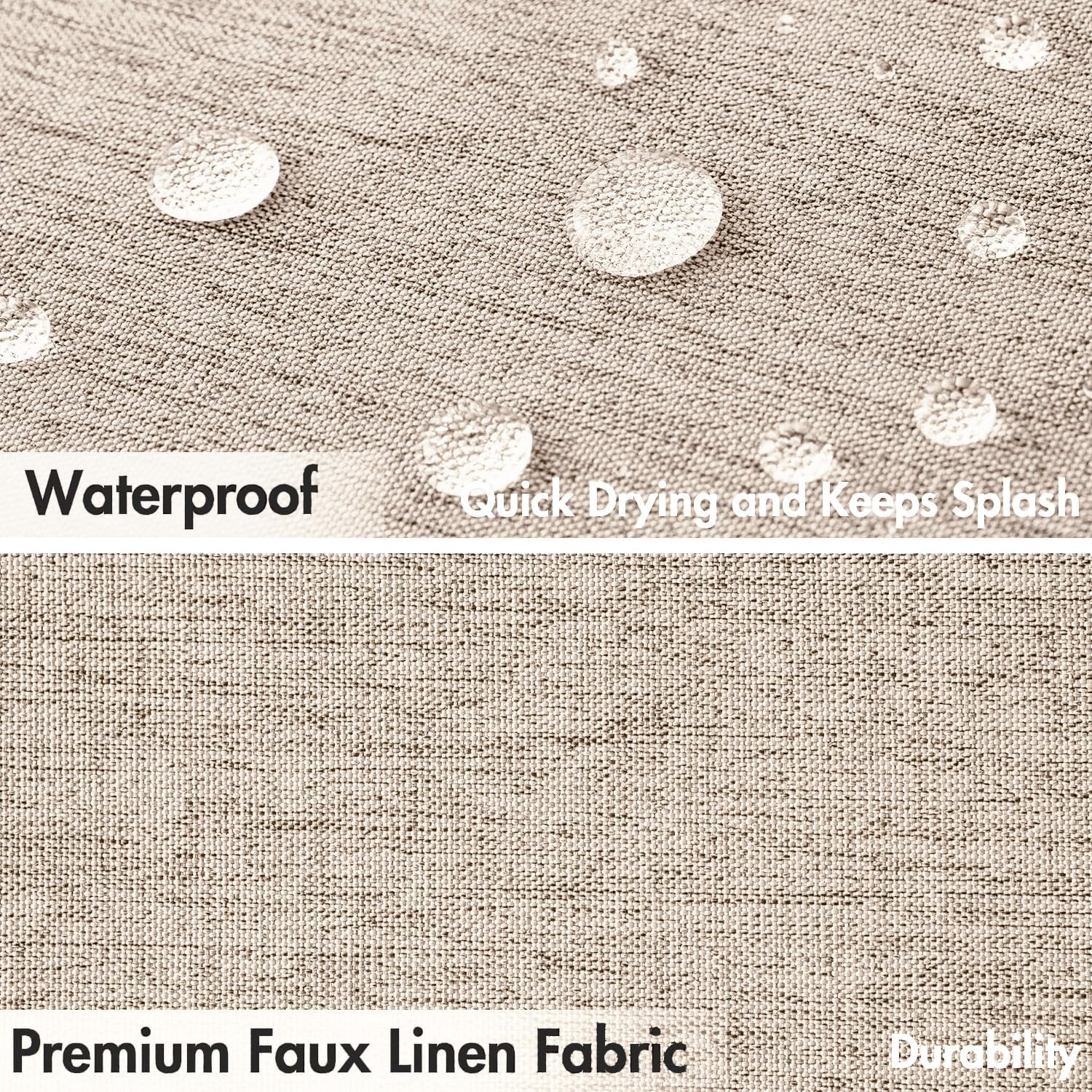 Scalloped Shower Curtain Linen Textured with 12 Metal Hooks Cute Heavy Duty Washable Waterproof Thick Cloth Shower Curtains with Black Border for Bathroom Hotel Bathtub,W72*L72 Beige