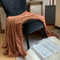 thumbnail image 2 of LOMAO Flannel Blanket Soft Throw Blanket with Pompom Fringe Lightweight Bed Blanket Fit Couch Sofa(70"x 80")(Caramel), 2 of 6